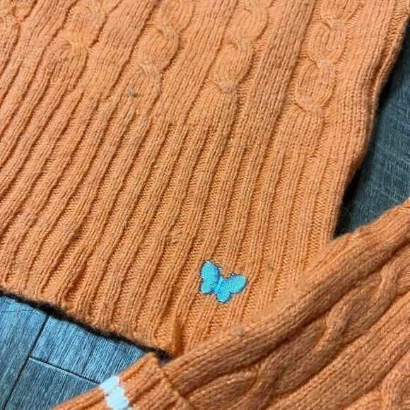 2000s Aeropostale Orange Cableknit Boat Neck‎ Sweater Womens Size L/XL - Picture 2 of 4